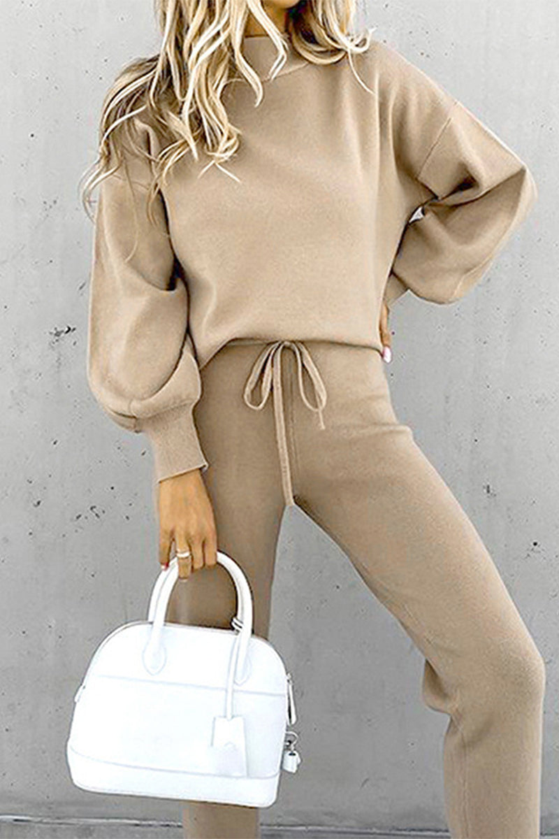 Casual Solid Turtleneck Long Sleeve Two Pieces(8 Colors)