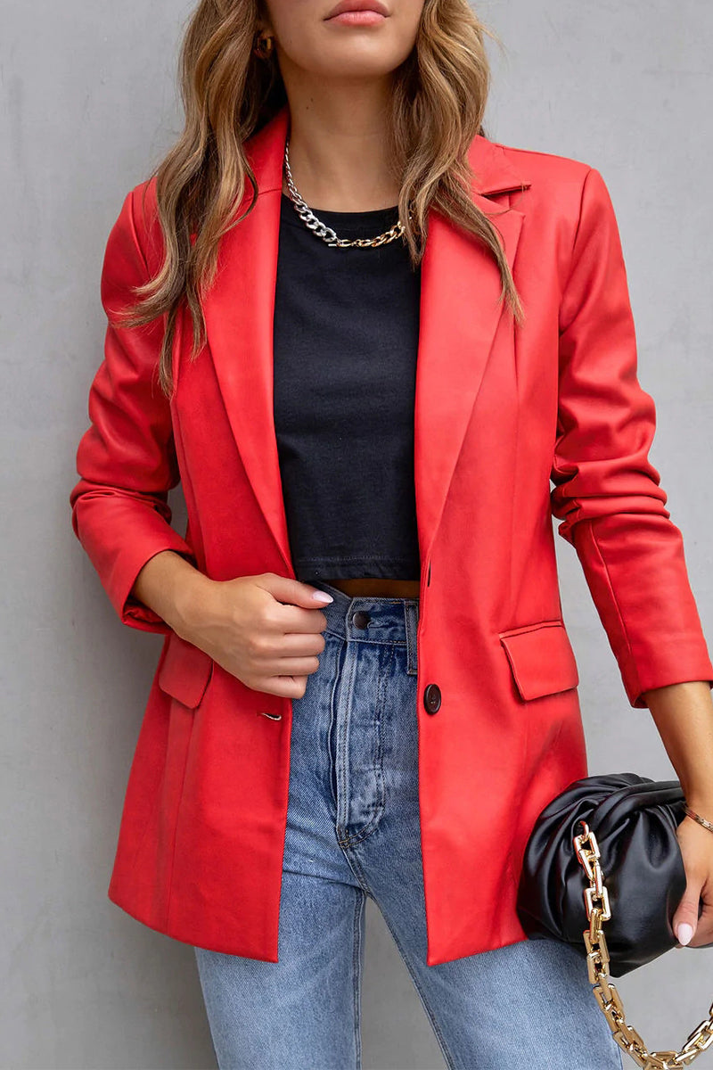 Street Patchwork Solid Color Turndown Collar Outerwear