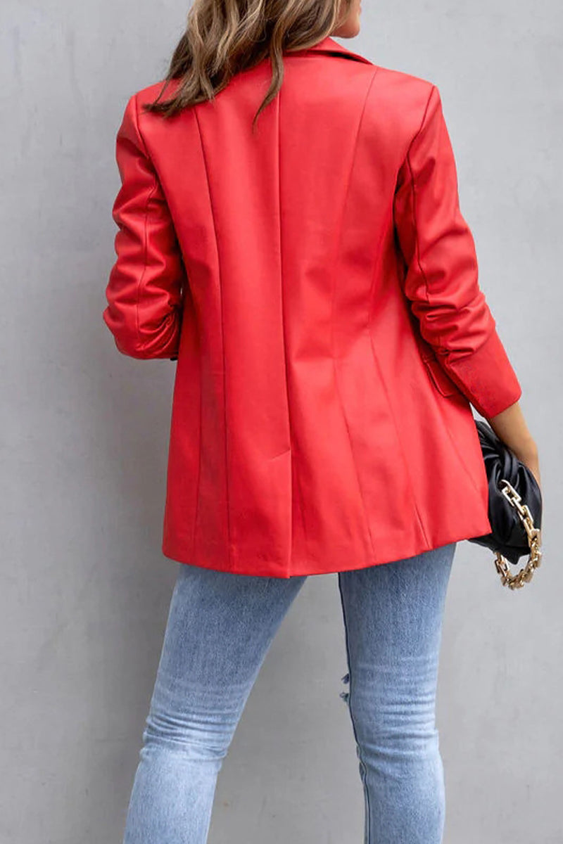 Street Patchwork Solid Color Turndown Collar Outerwear