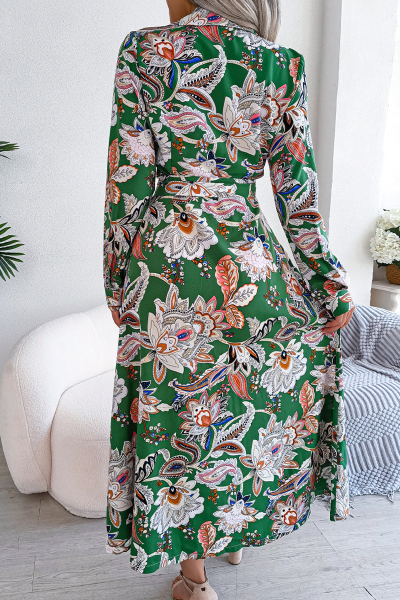 Floral Frenulum Buckle Turndown Collar One Step Skirt Dresses(3 Colors)