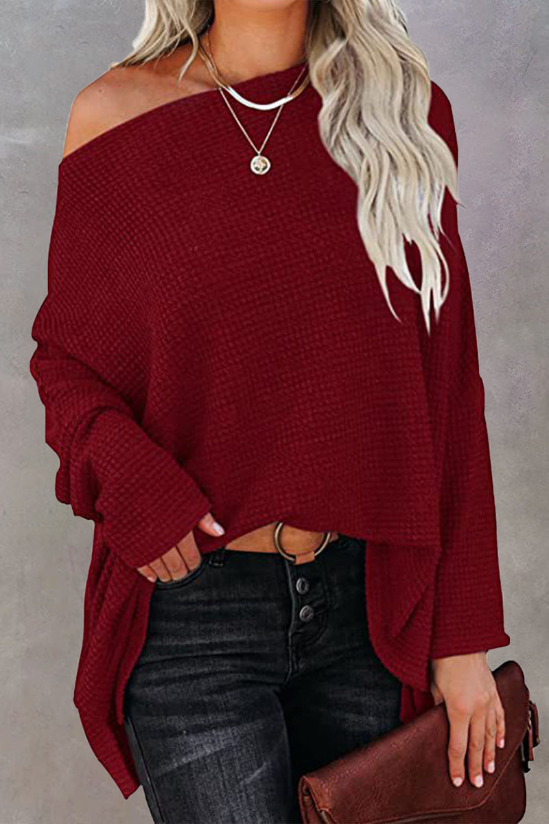 Casual Solid Solid Color Oblique Collar Tops