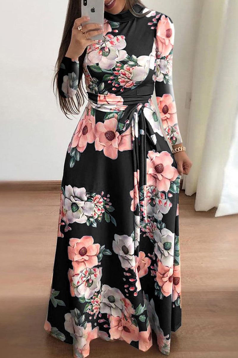 Elegant Print Patchwork Mandarin Collar Asymmetrical Dresses(3 Colors)