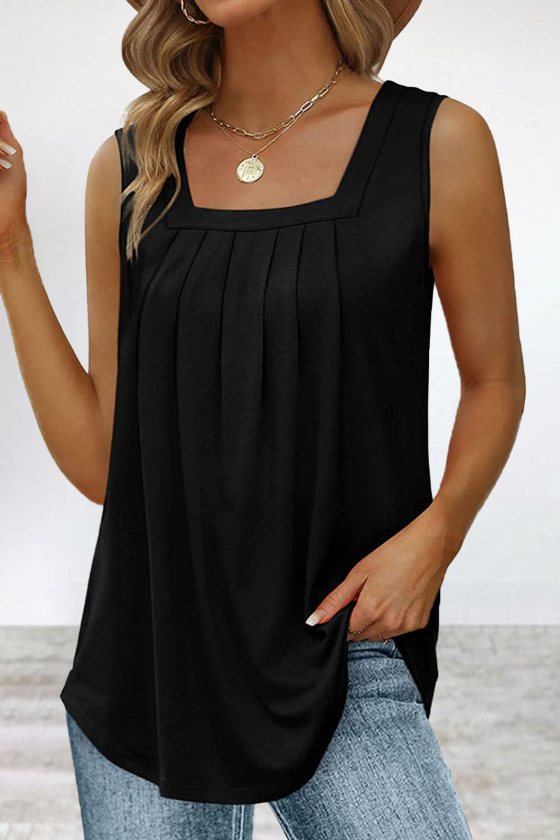 Casual Street Solid Fold Square Collar Tops