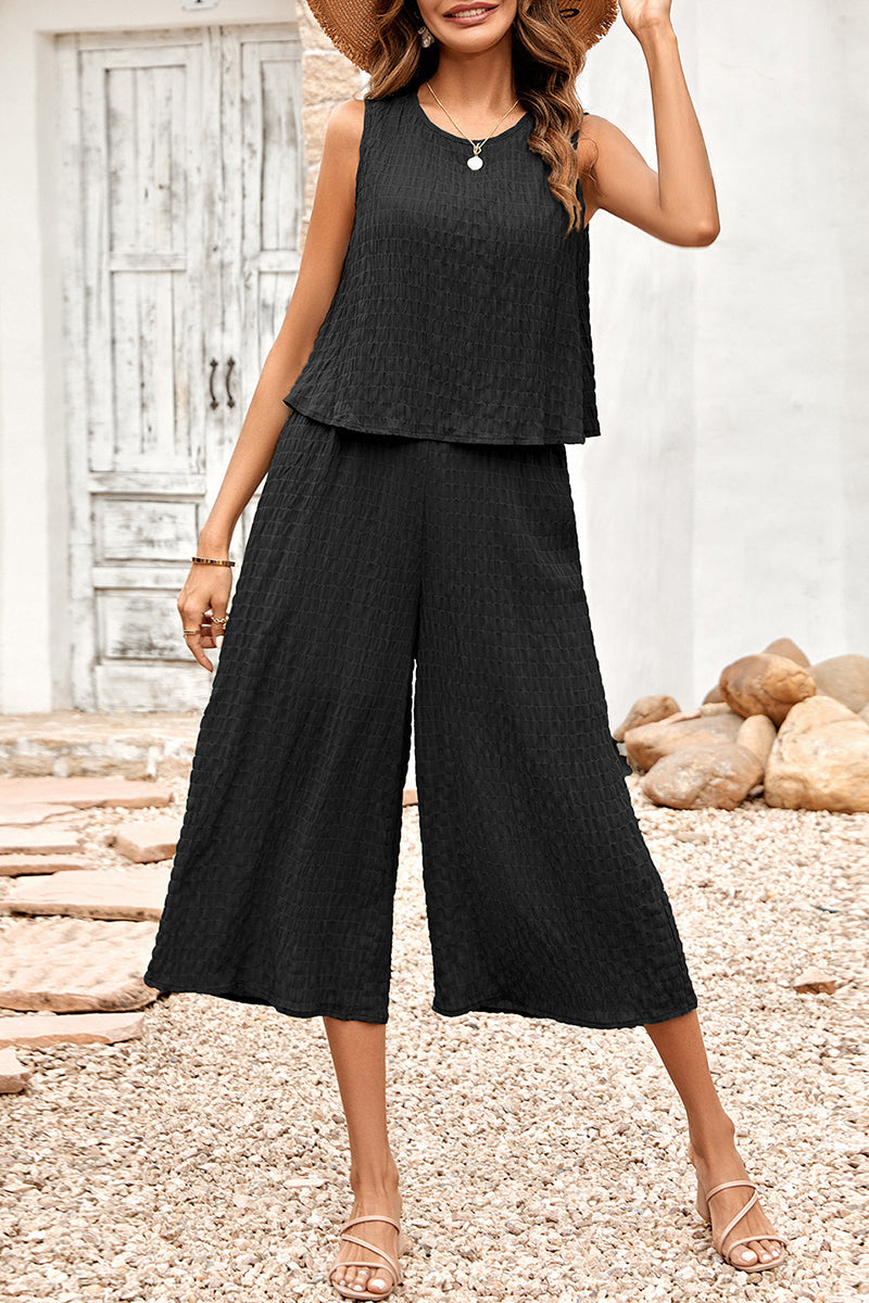 Casual Vacation Simplicity Solid Fold O Neck Loose Jumpsuits(3 Colors)