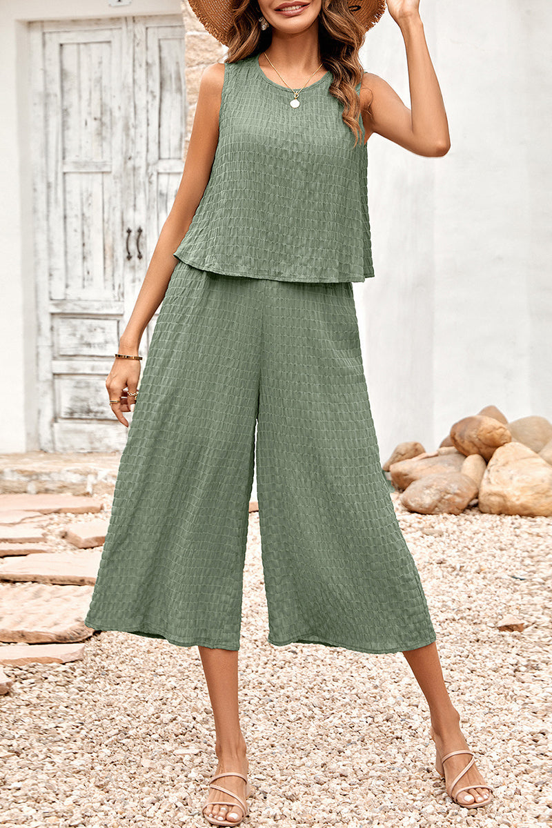 Casual Vacation Simplicity Solid Fold O Neck Loose Jumpsuits(3 Colors)