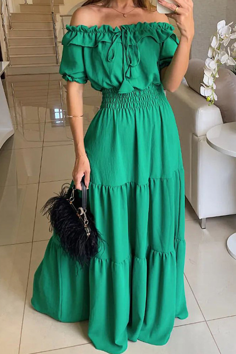 Sexy Elegant Solid Frenulum Off the Shoulder A Line Dresses(3 Colors)