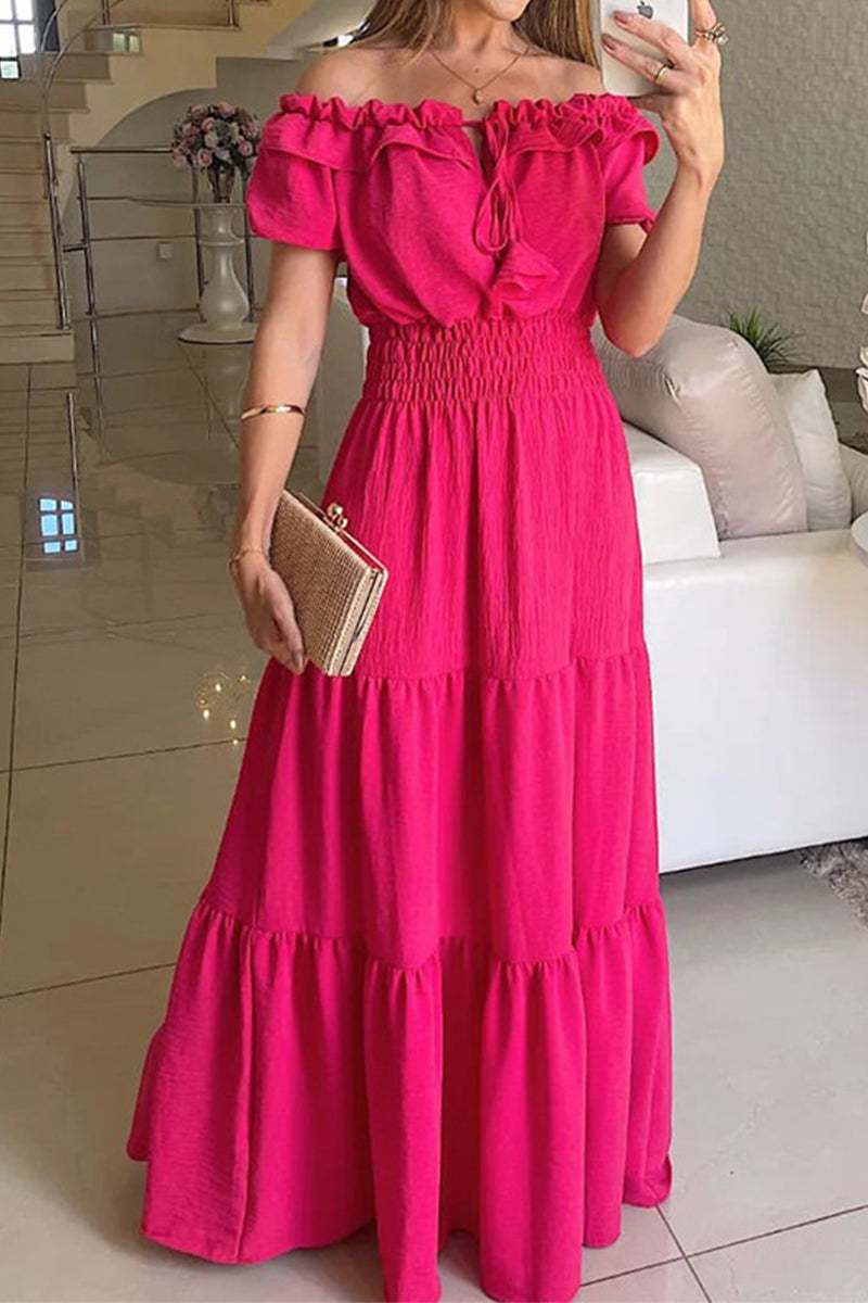 Sexy Elegant Solid Frenulum Off the Shoulder A Line Dresses(3 Colors)