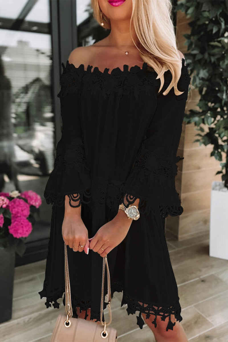 Celebrities Elegant Solid Lace Patchwork Off the Shoulder A Line Dresses