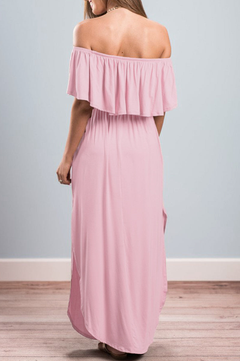 Sexy Casual Solid Pocket Flounce Off the Shoulder A Line Dresses