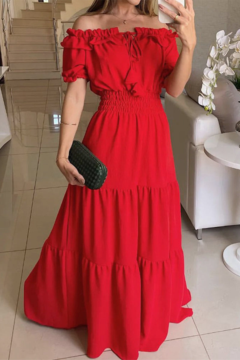 Sexy Elegant Solid Frenulum Off the Shoulder A Line Dresses(3 Colors)