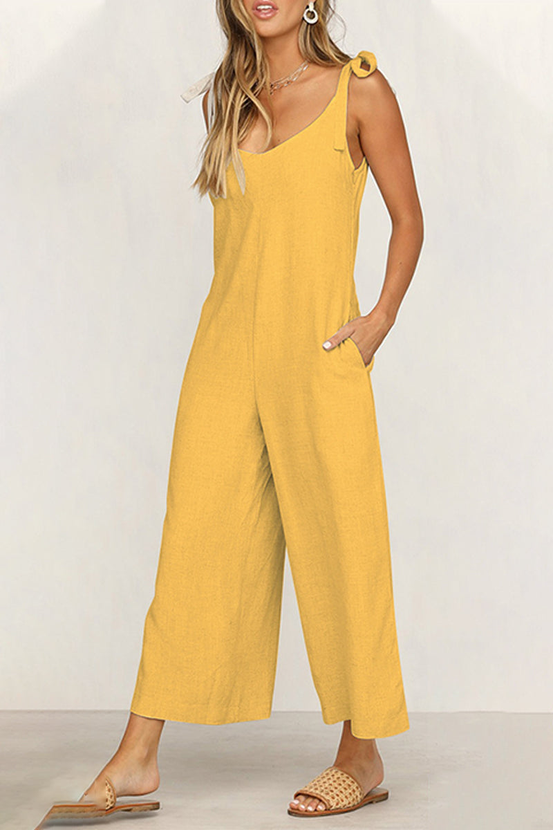 Casual Daily Solid Pocket V Neck Loose Jumpsuits(4 Colors)