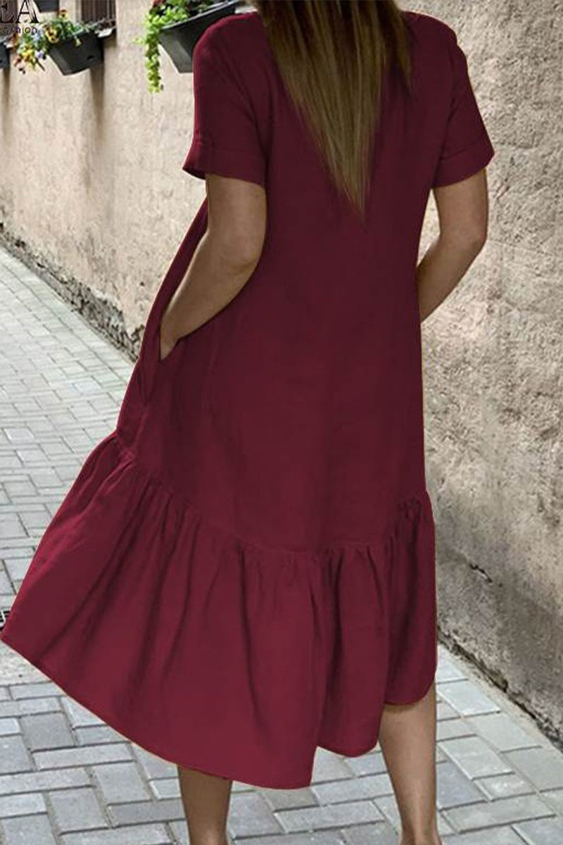 Casual Solid Solid Color O Neck Short Sleeve Dress Dresses(3 Colors)