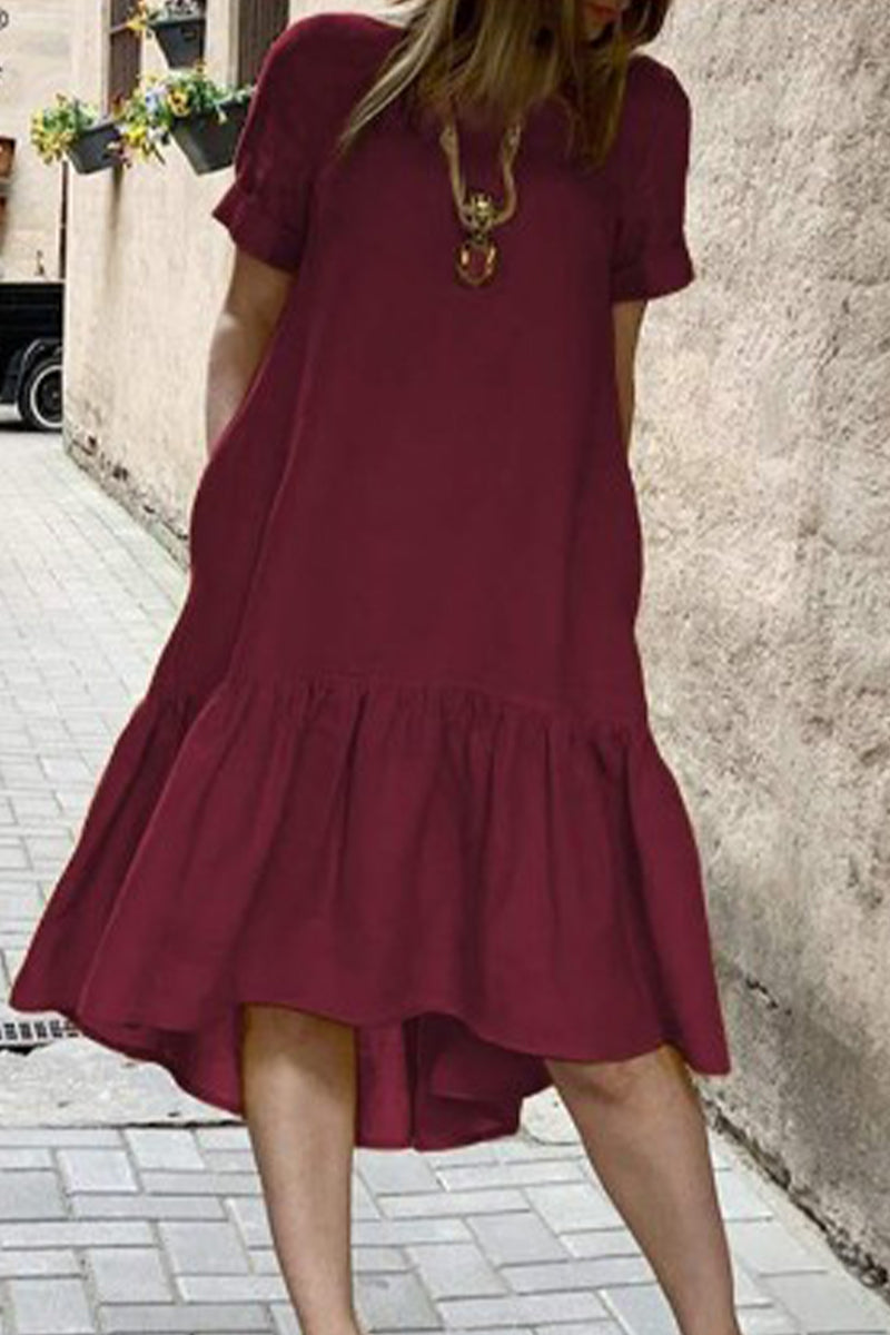 Casual Solid Solid Color O Neck Short Sleeve Dress Dresses(3 Colors)