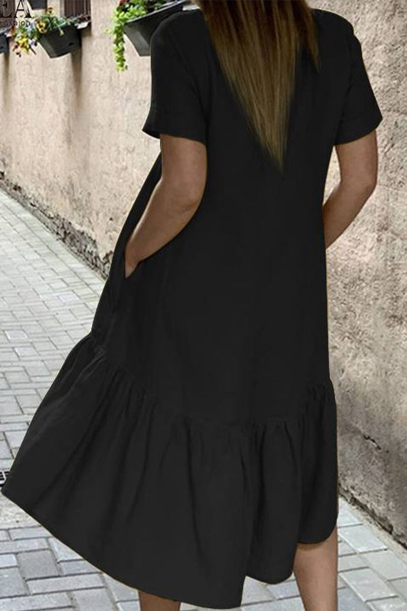 Casual Solid Solid Color O Neck Short Sleeve Dress Dresses(3 Colors)