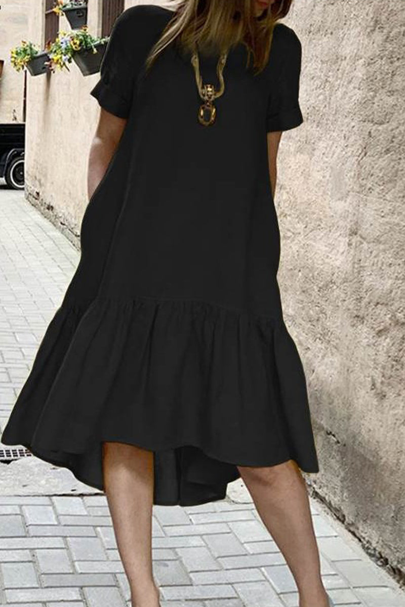 Casual Solid Solid Color O Neck Short Sleeve Dress Dresses(3 Colors)