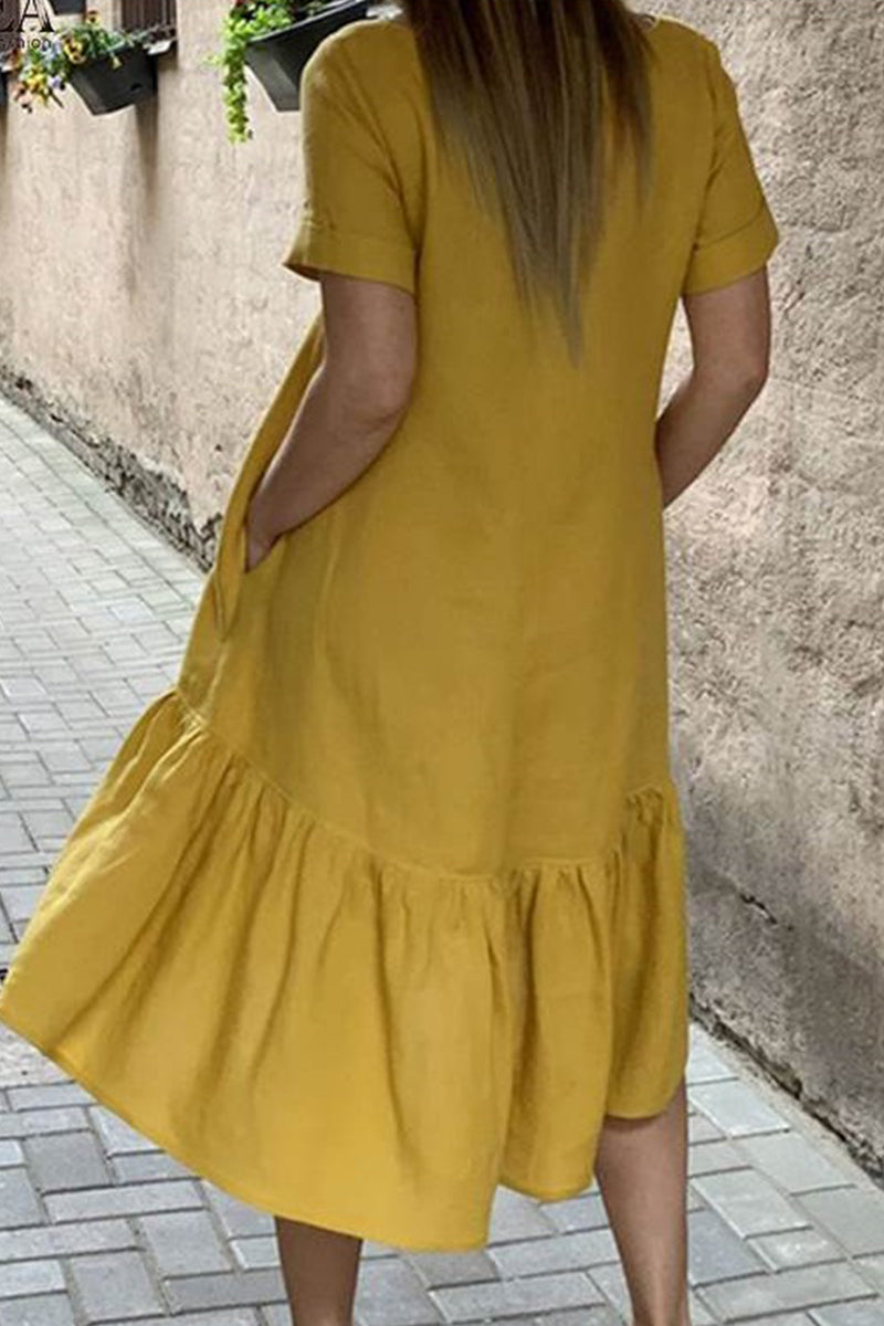 Casual Solid Solid Color O Neck Short Sleeve Dress Dresses(3 Colors)