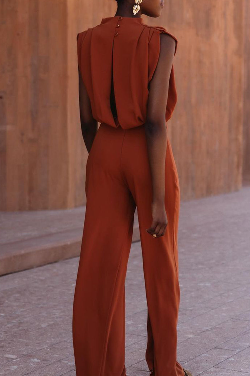 Casual Simplicity Solid Backless Half A Turtleneck Regular Jumpsuits