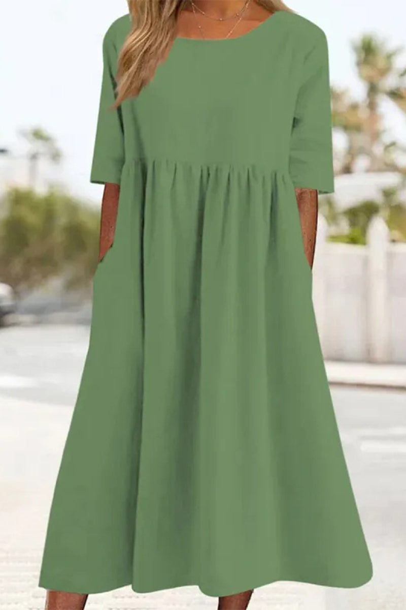 Casual Simplicity Solid Pocket O Neck A Line Dresses