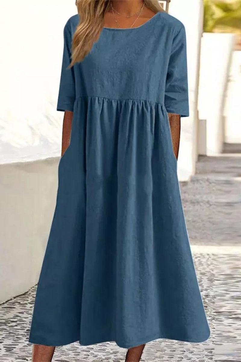 Casual Simplicity Solid Pocket O Neck A Line Dresses