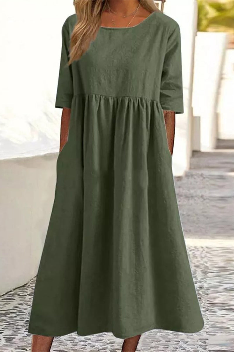 Casual Simplicity Solid Pocket O Neck A Line Dresses