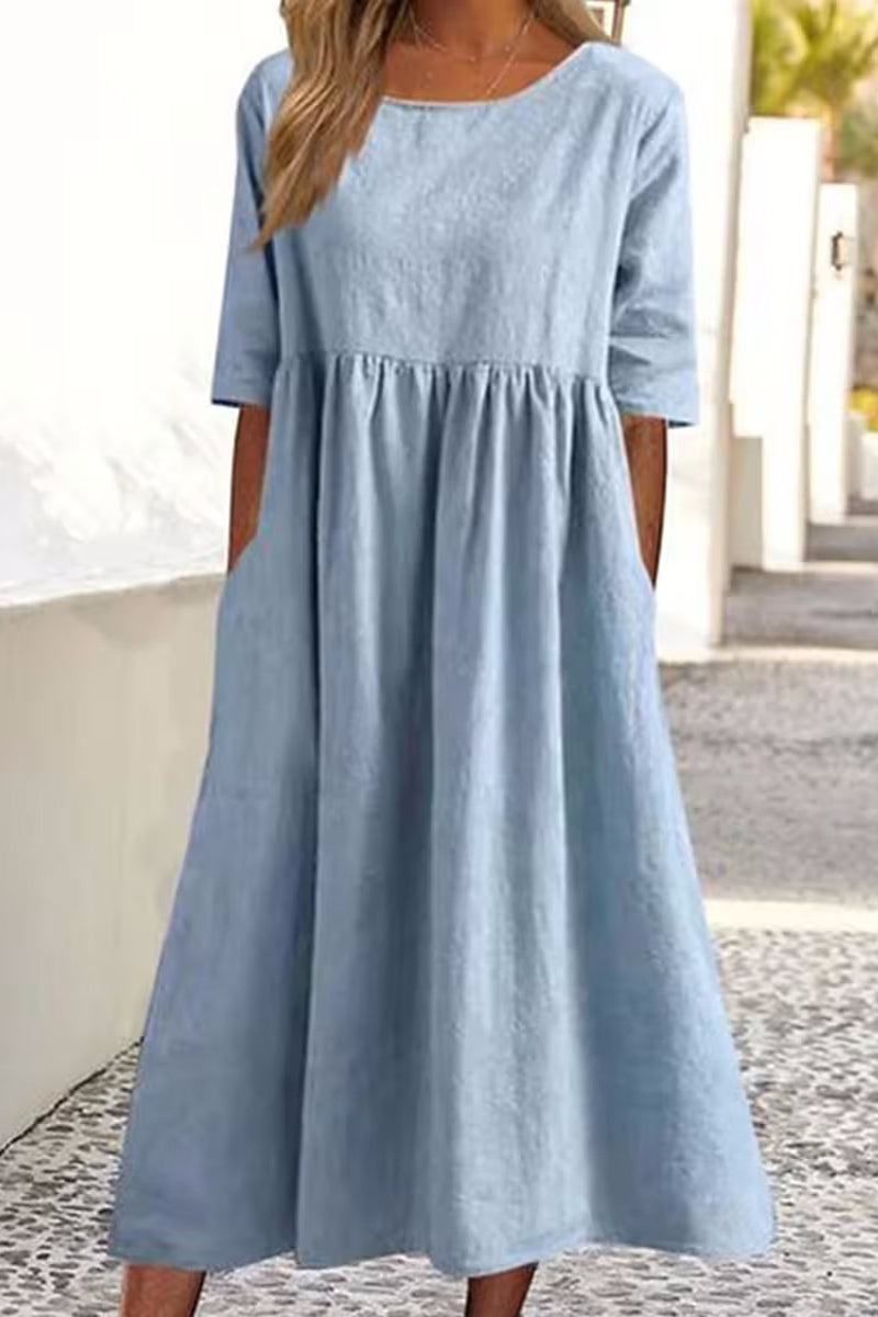 Casual Simplicity Solid Pocket O Neck A Line Dresses