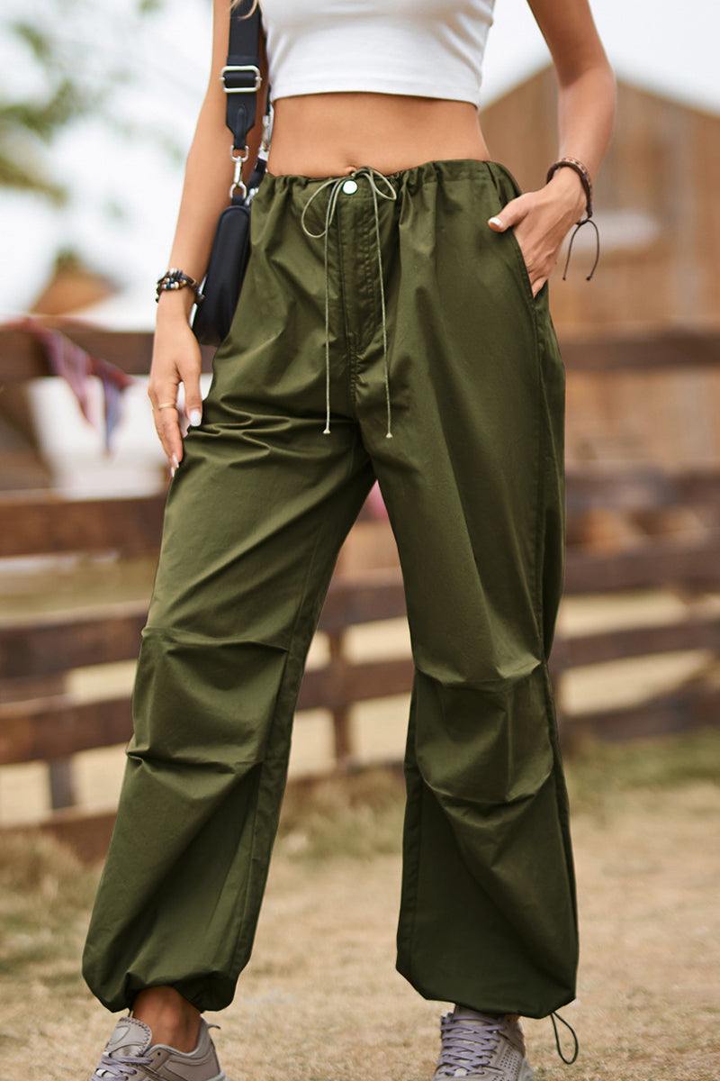 Casual Street Solid Pocket Loose High Waist Straight Solid Color Bottoms