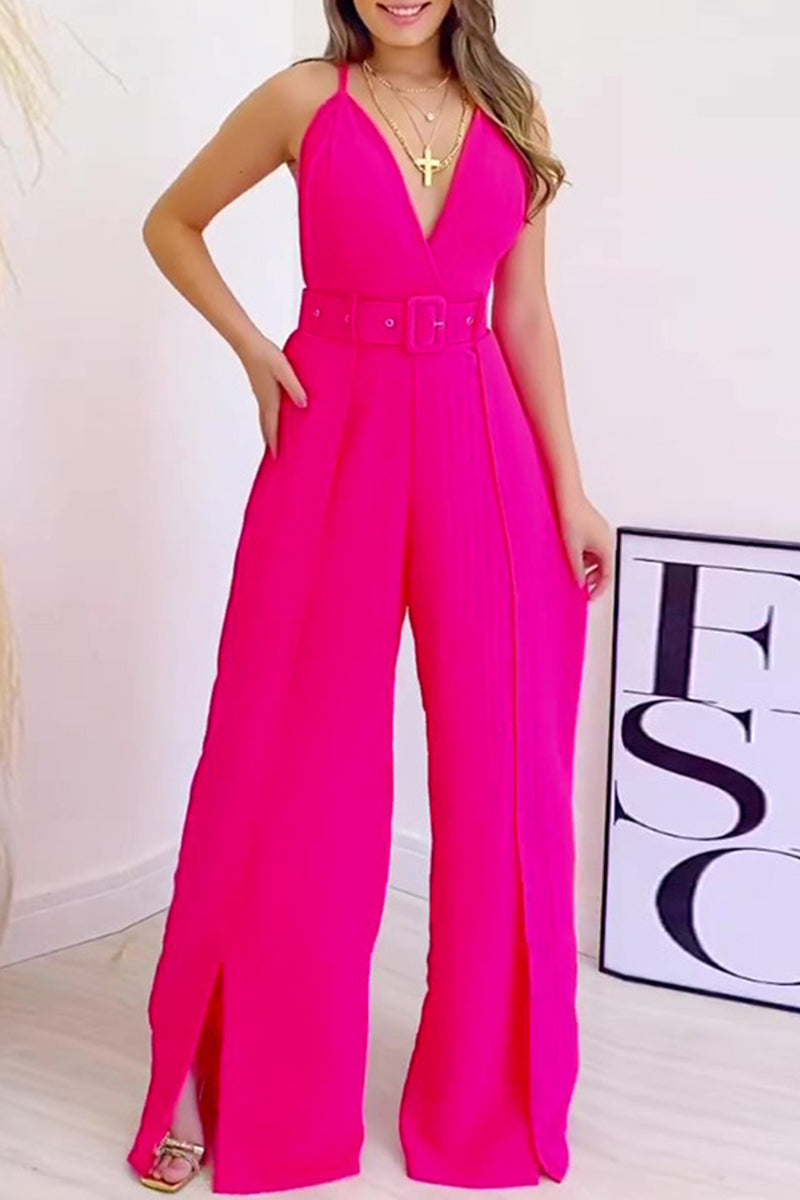 Celebrities Elegant Solid With Belt V Neck Regular Jumpsuits(4 Colors)