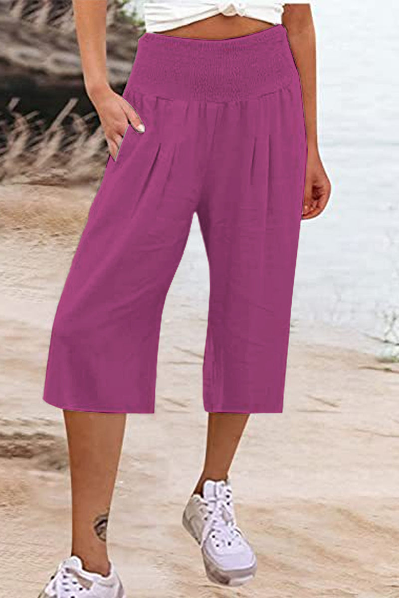 Casual Simplicity Solid Pocket Loose High Waist Wide Leg Solid Color Bottoms