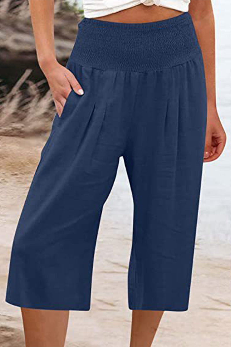 Casual Simplicity Solid Pocket Loose High Waist Wide Leg Solid Color Bottoms