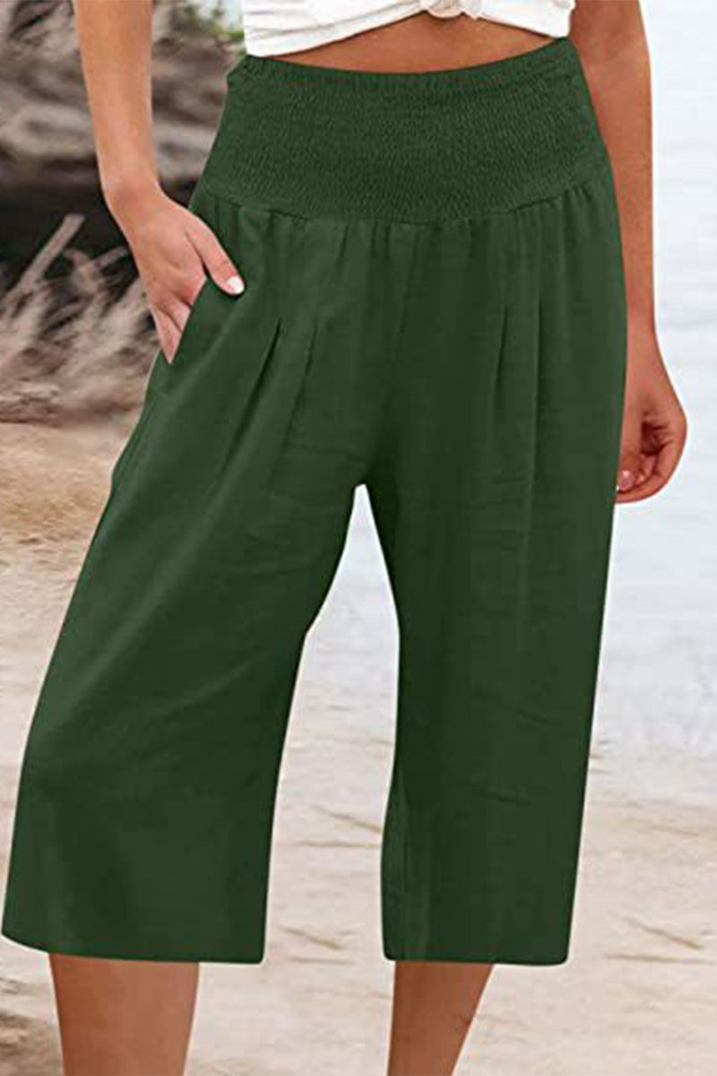 Casual Simplicity Solid Pocket Loose High Waist Wide Leg Solid Color Bottoms