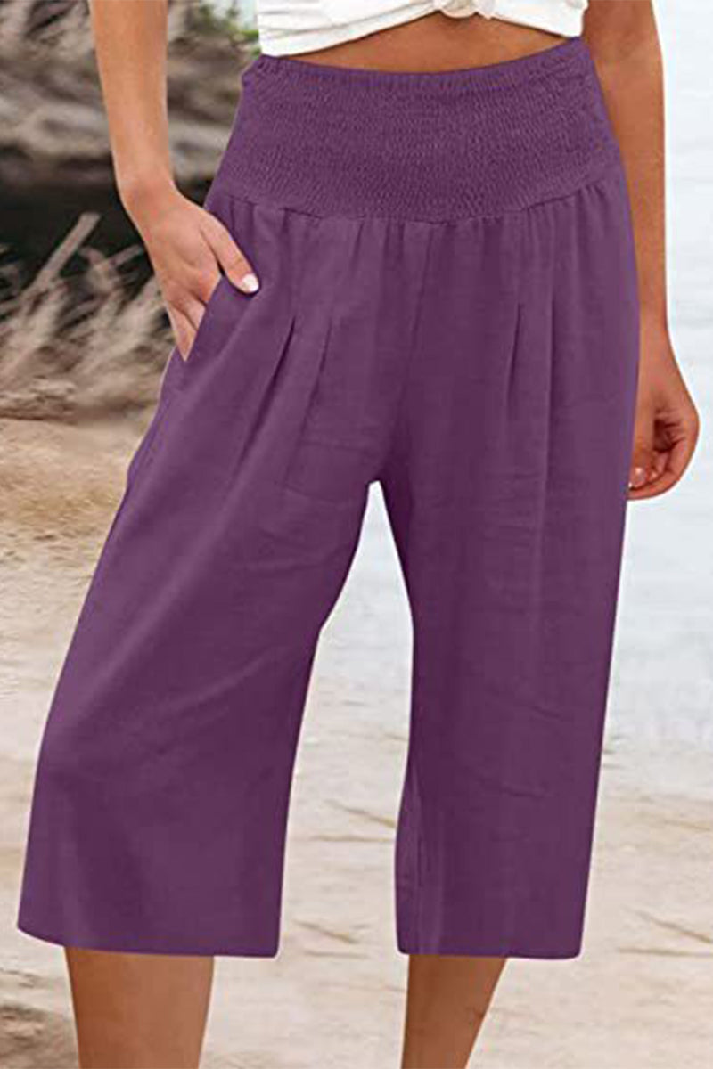 Casual Simplicity Solid Pocket Loose High Waist Wide Leg Solid Color Bottoms