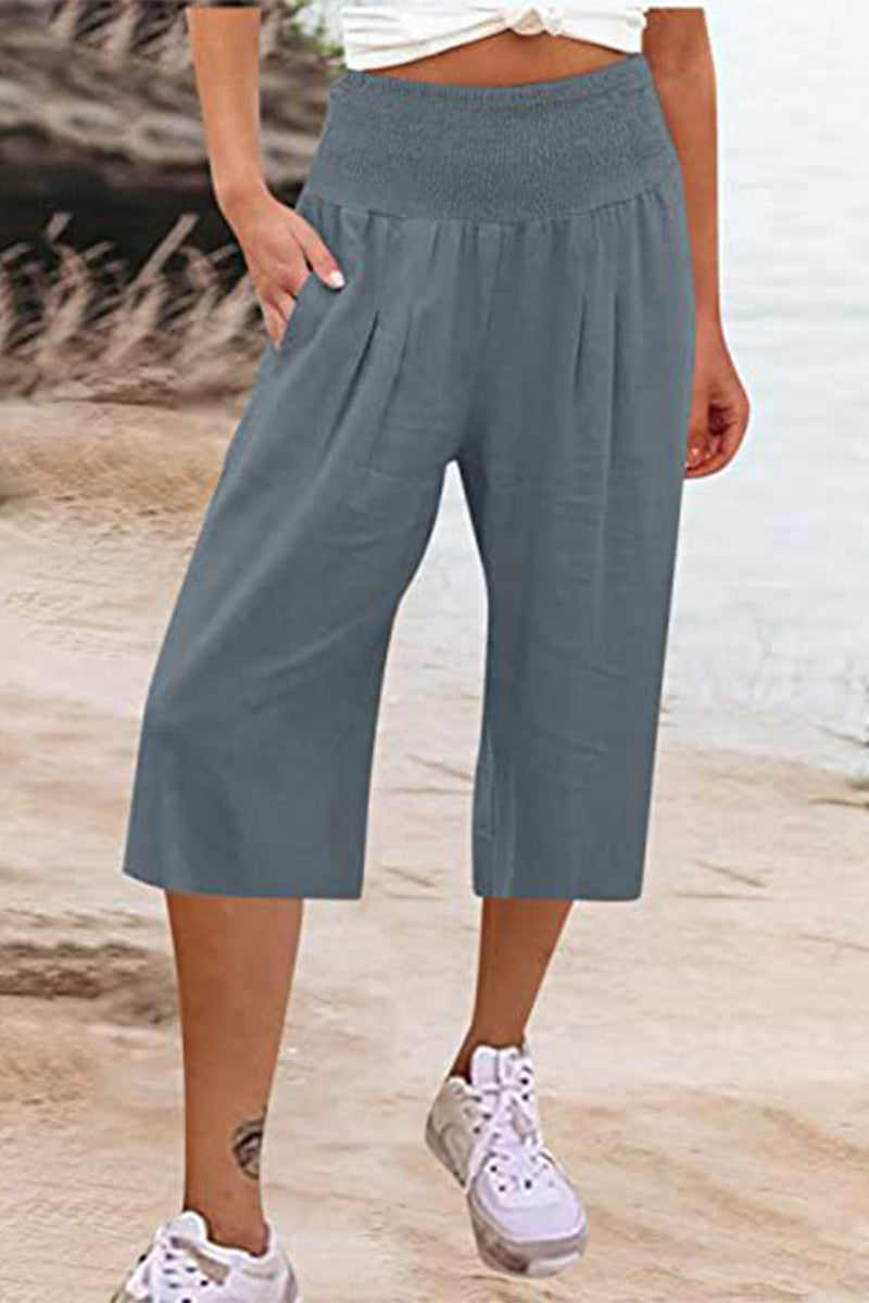 Casual Simplicity Solid Pocket Loose High Waist Wide Leg Solid Color Bottoms