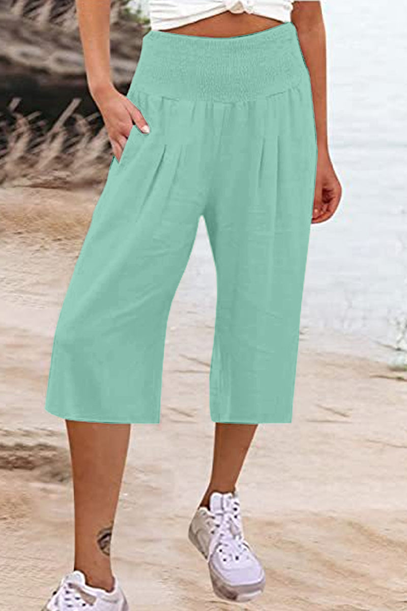 Casual Simplicity Solid Pocket Loose High Waist Wide Leg Solid Color Bottoms