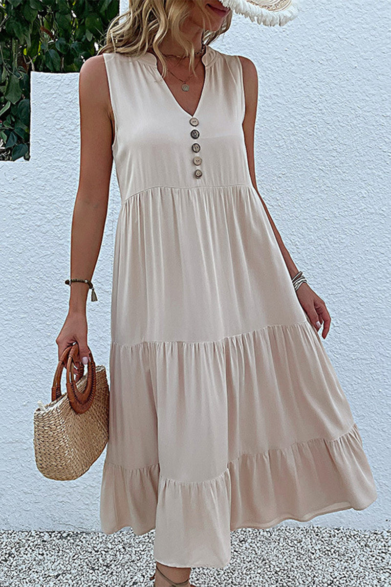 Casual Simplicity Solid Flounce V Neck Vest Dress Dresses