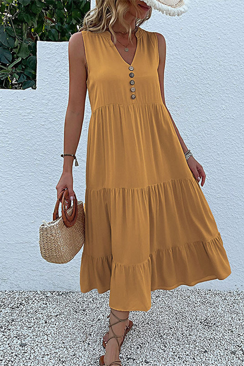 Casual Simplicity Solid Flounce V Neck Vest Dress Dresses