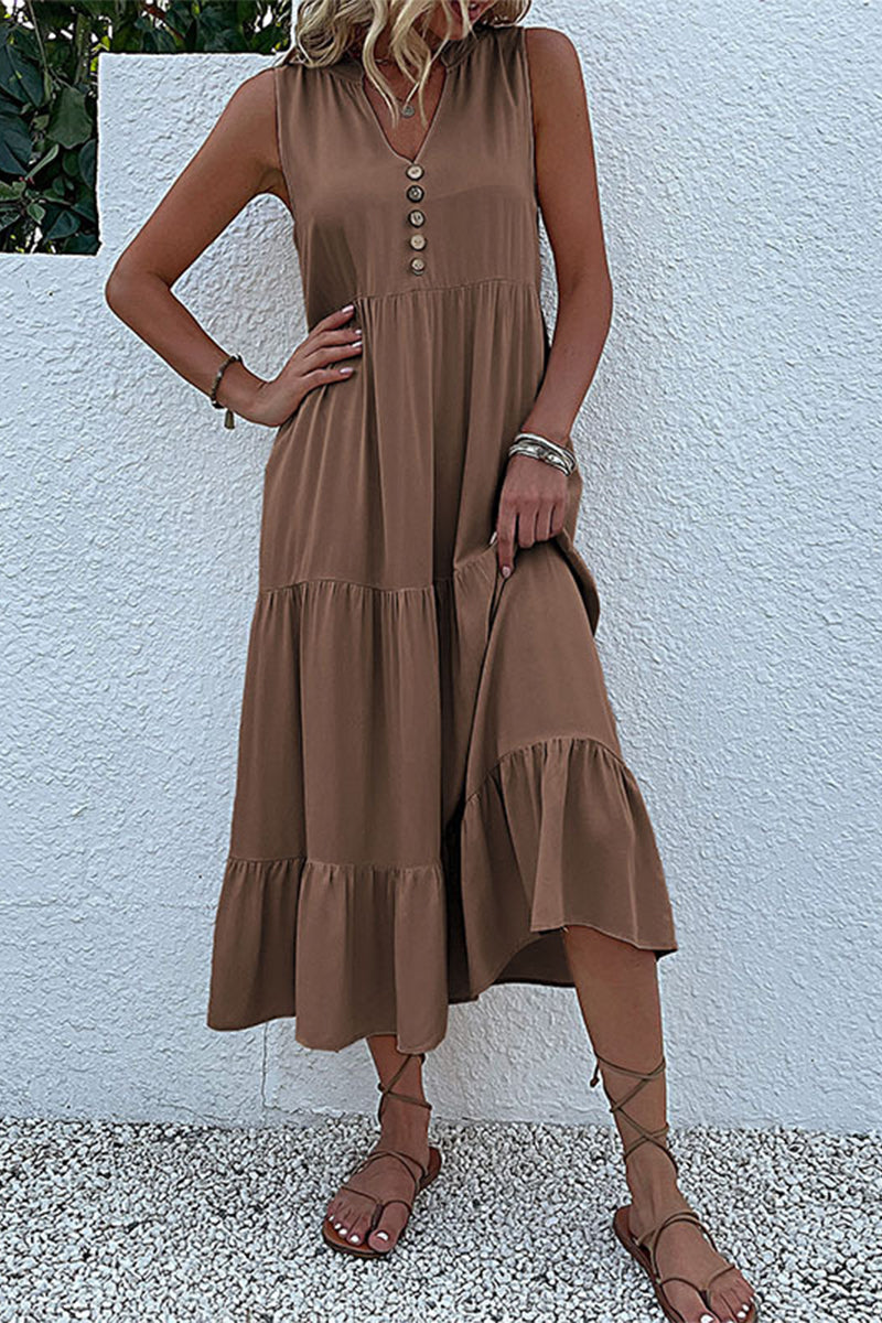 Casual Simplicity Solid Flounce V Neck Vest Dress Dresses