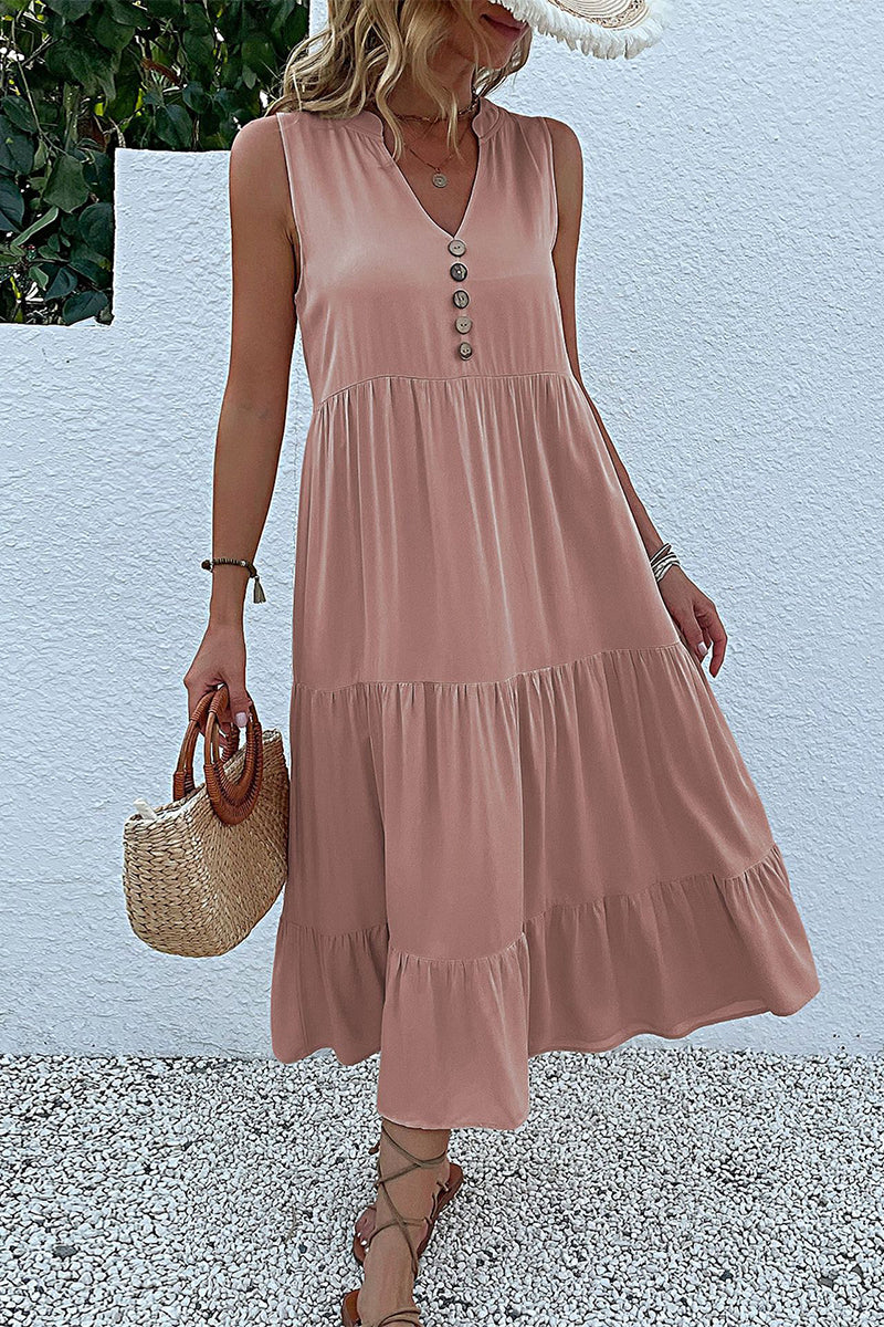 Casual Simplicity Solid Flounce V Neck Vest Dress Dresses