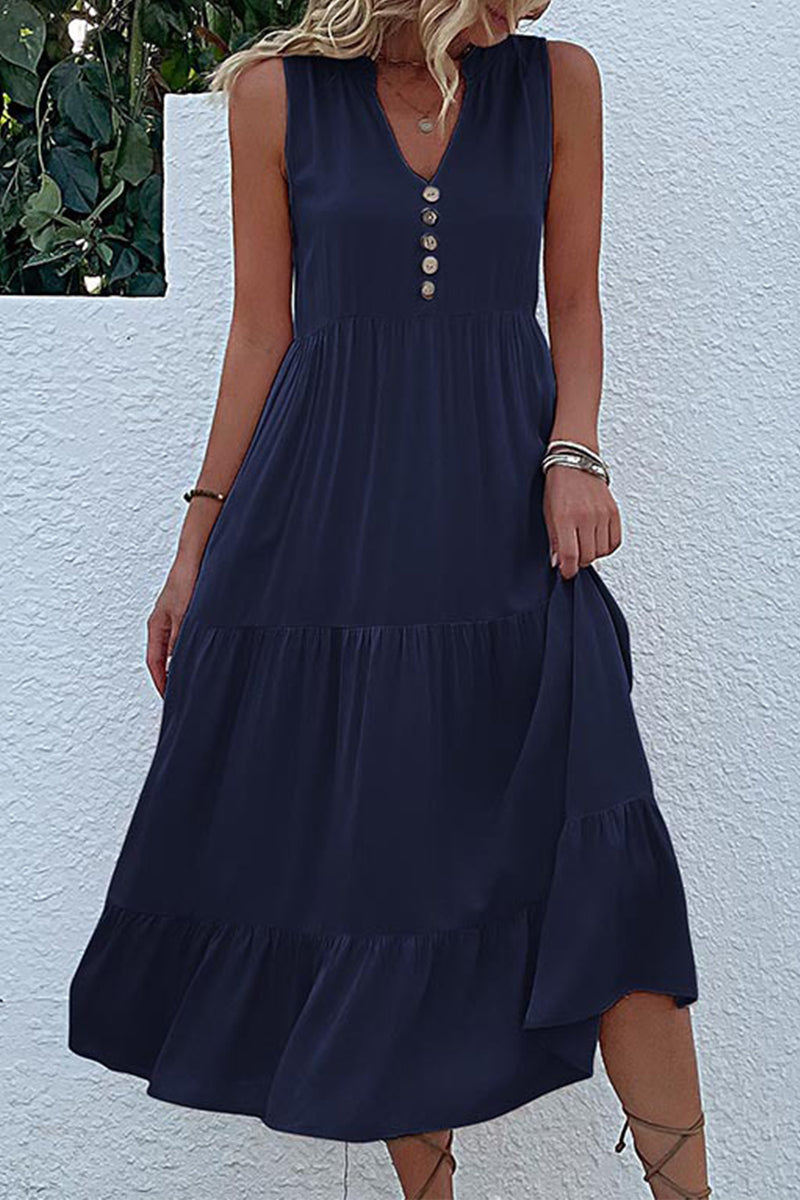 Casual Simplicity Solid Flounce V Neck Vest Dress Dresses