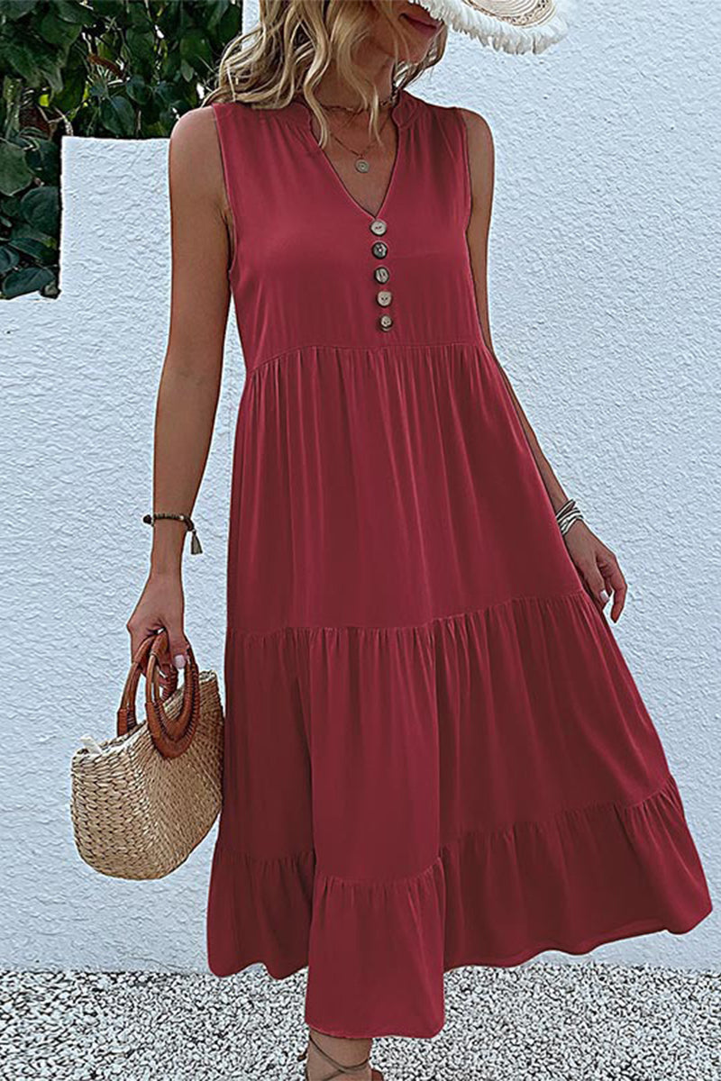 Casual Simplicity Solid Flounce V Neck Vest Dress Dresses