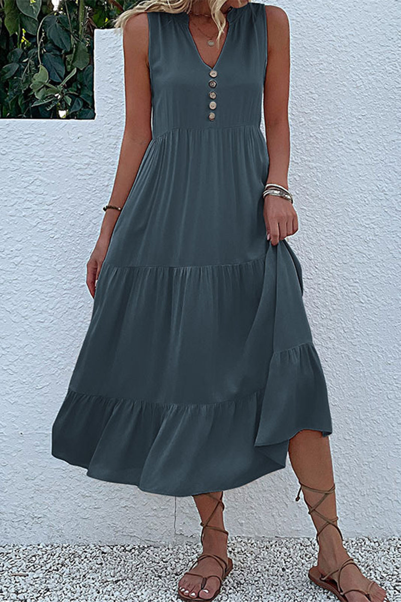 Casual Simplicity Solid Flounce V Neck Vest Dress Dresses