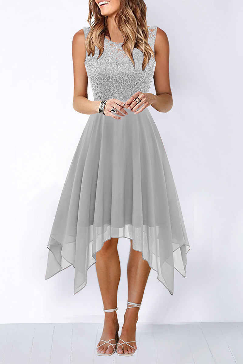 Elegant Formal Solid Asymmetrical O Neck Evening Dress Dresses