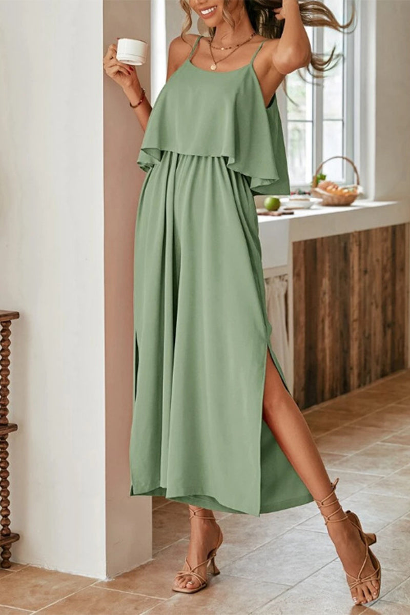 Sweet Elegant Solid Flounce U Neck Straight Jumpsuits(5 Colors)