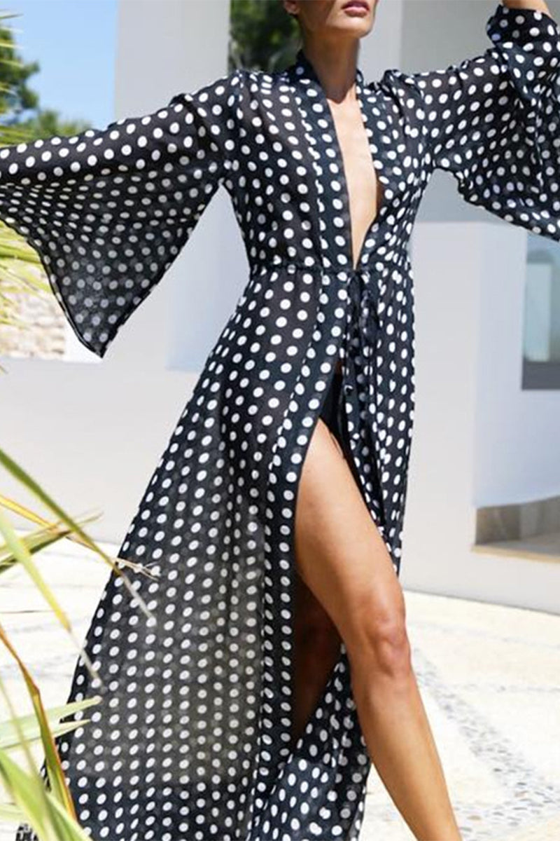 Sexy Vacation Polka Dot Patchwork Swimwears Cover Up