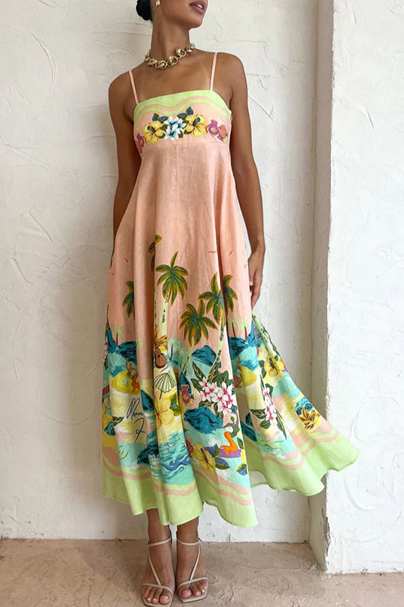 Casual Vacation Floral Patchwork Sling Dress Dresses