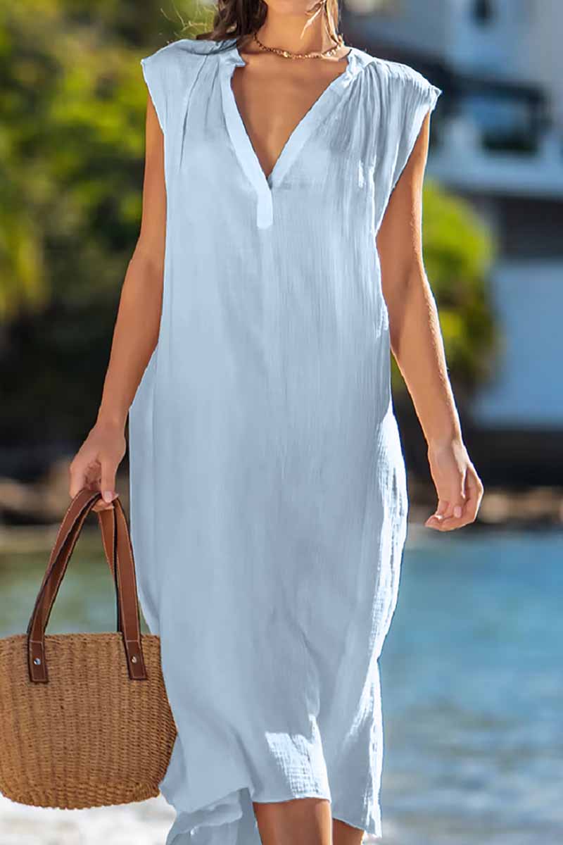 Casual Solid V Neck A Line Dresses