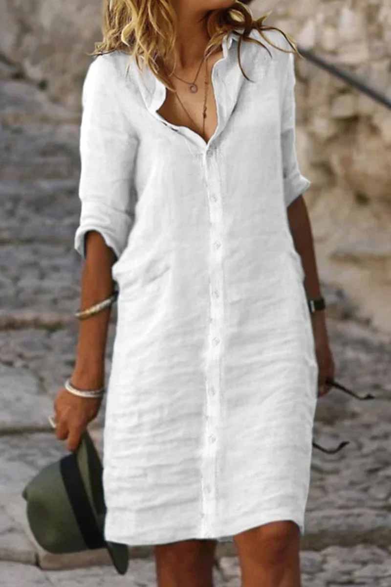 Casual Solid Turndown Collar Shirt Dress Dresses(4 Colors)