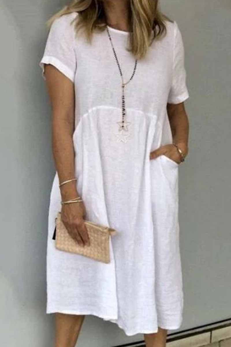 Street Solid Patchwork O Neck Short Sleeve Dress Dresses