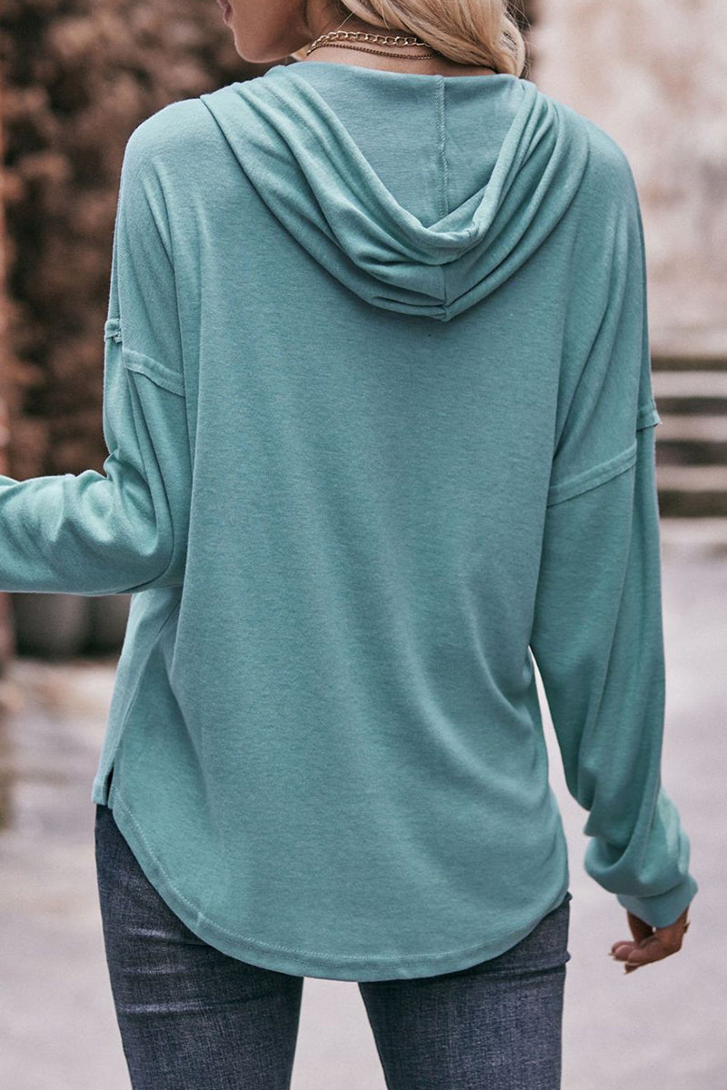 Casual Solid Buttons Hooded Collar Tops