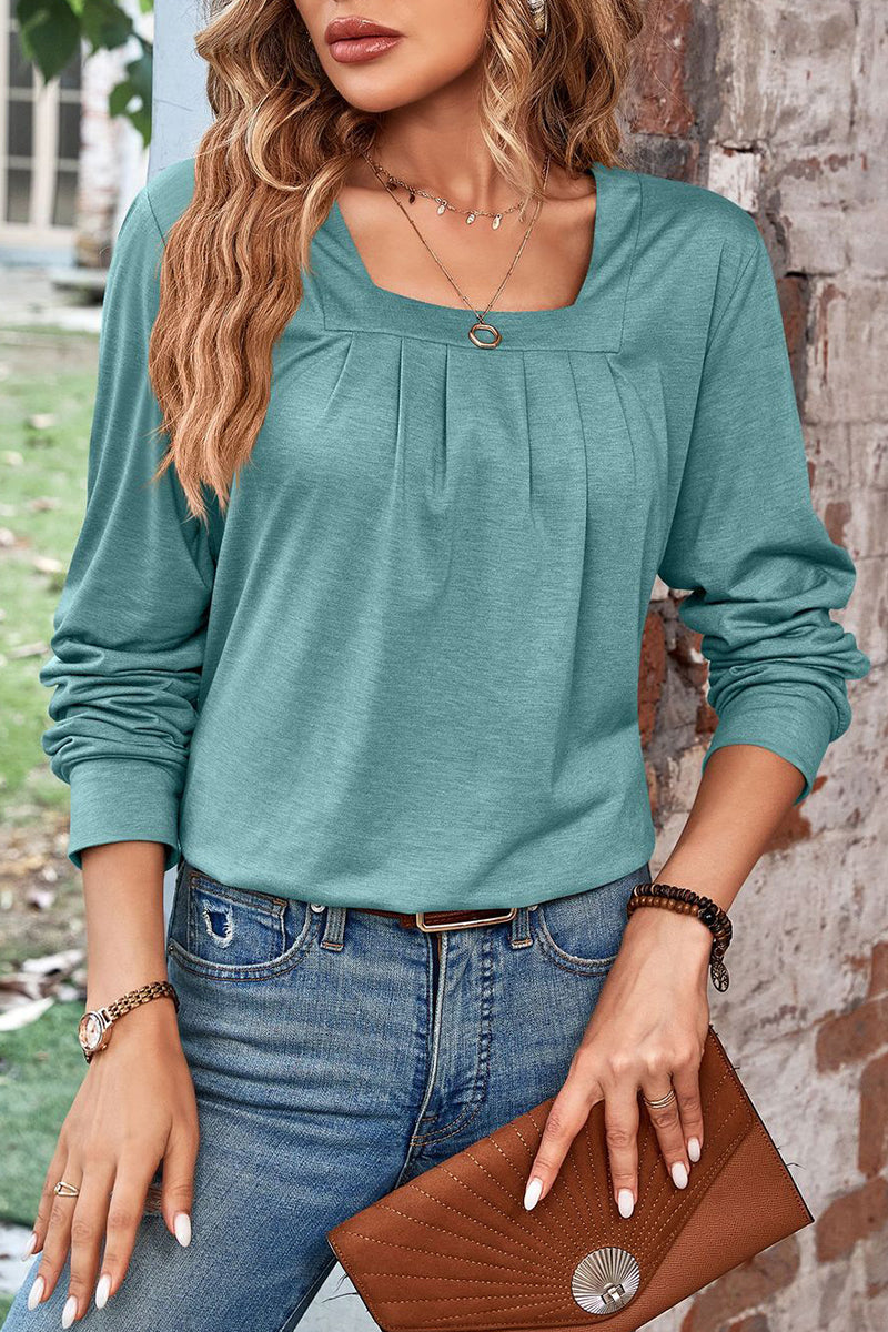 Casual Solid Fold Square Collar Tops