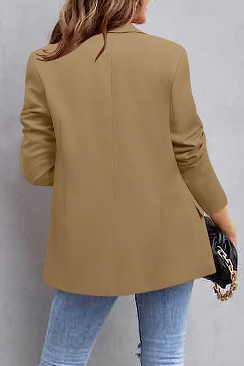 Elegant Solid Pocket Turn-back Collar Outerwear